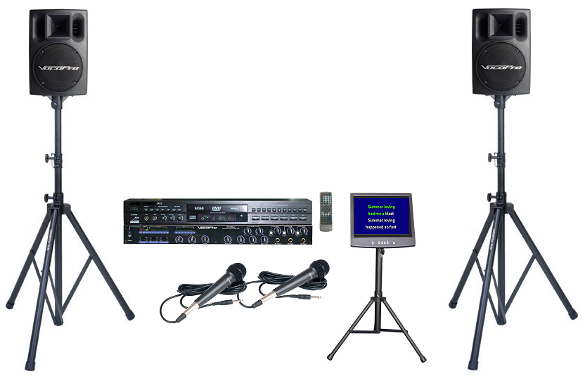 Rental Package A-3:<br>Karaoke System with 12,310 English songs,<br>Mixer, Powered Speakers &<br>Video Monitor w/ Stand - Seattle Karaoke - Seattle Karaoke - Systems w/ English Songs - 1
